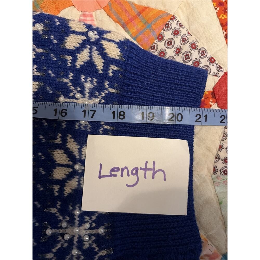 VTG Women Cardigan Sweater Blue White L Wool Nordic Fair Isle Snowflake Winter - Picture 10 of 12